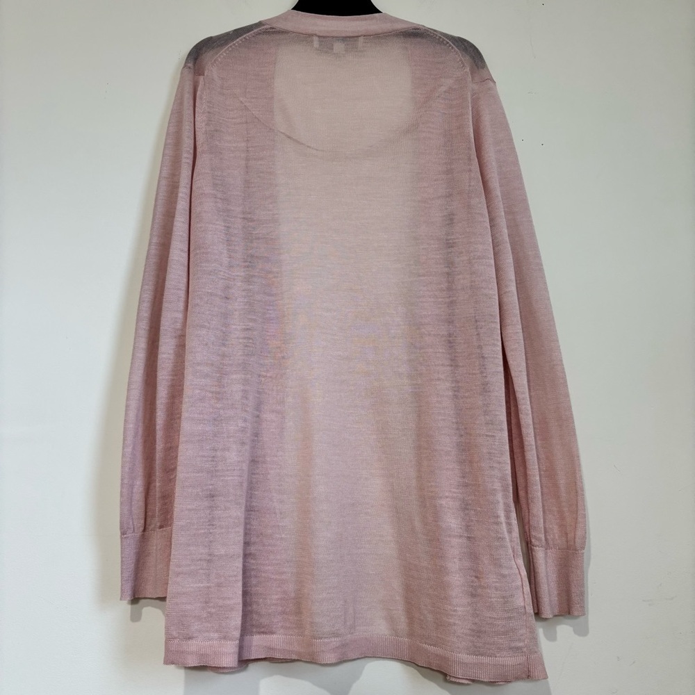 Loft pale pink linen rayon sheer open front long sleeve slouchy sweater cardigan - Picture 2 of 16